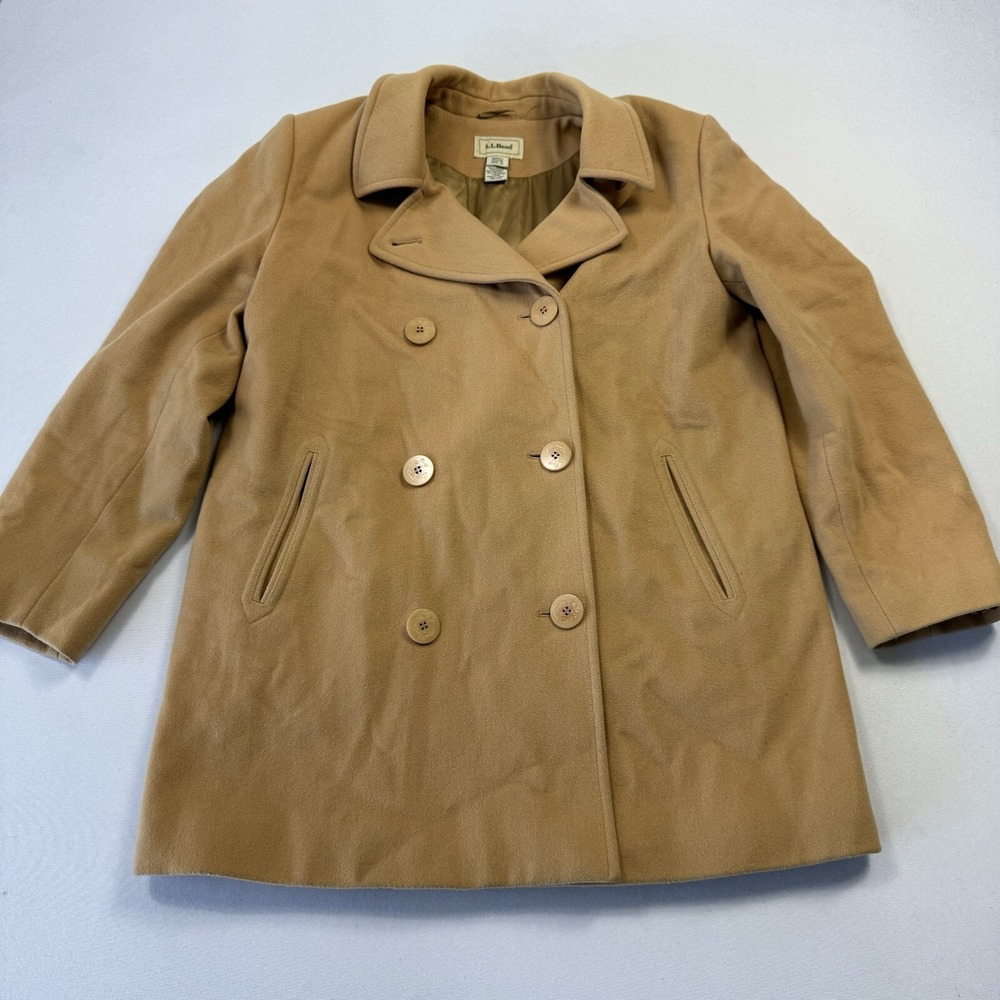 L.L. Bean Women's Peacoat Jacket Double Breasted Thinsulate Tan Beige Sz 12